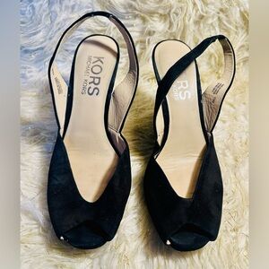 Vintage Michael Kors Black Suede Open Toe Wedge Heels Size 10 Slingback